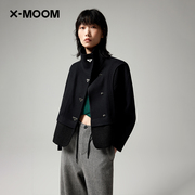 商场同款X--MOOM2022冬季设计感小个子拼接毛呢短外套女