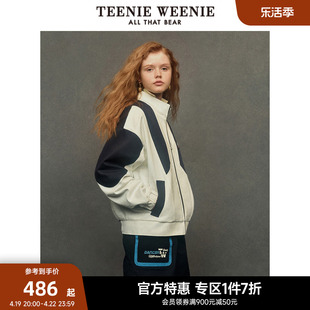 teenieweenie小熊奥莱秋冬拼接夹克外套，女时尚复古运动舒适