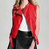 皮衣红色皮马甲韩版时尚，高腰短款马夹，pu皮夹克无袖机车女外套