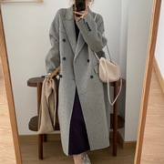 韩国东大门双面羊绒大衣女，中长款廓形高级感灰色小个子羊毛呢外套