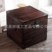 香樟木带锁木箱复古正方形，储物箱收纳木箱子，木质方木盒子大号木盒