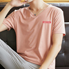 t恤短袖男装夏装青少年V领潮流韩版粉色半袖夏季衣服冰丝学生体恤