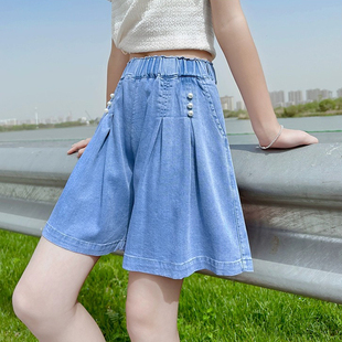 女童短裤夏季薄款2024夏装，儿童天丝牛仔，短裤洋气时髦女孩夏款裙裤