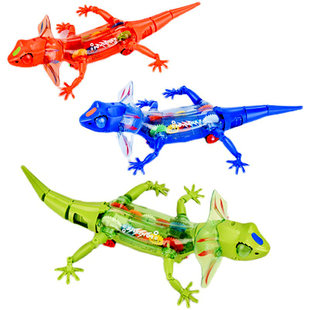 电动声光蜥蜴透明齿轮爬行动物，模型音乐灯光，自动避障儿童玩具