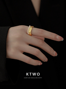 欧美个性夸张戒指女小众设计k金色珍珠轻奢高级感时尚开口食指戒