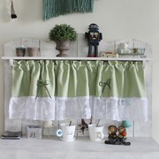 美式蓝绿色帘蕾丝荷叶边成品，隔断帘咖啡帘，半帘厨房w帘短帘装饰