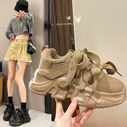 机车老爹鞋女2023年韩版小个子松糕厚底，增高绑带休闲运动鞋子