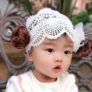 婴儿发带头饰满月百天宝宝，囟门帽女童周岁，生日假发蕾丝公主发带