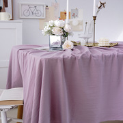 YO3Hins风法式新年桌布纯紫色棉麻 文艺复古结婚宴会布置拍照