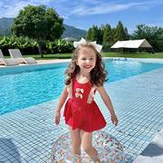 复古波点女童泳衣中小童公主可爱婴幼儿童女孩宝宝连体网红游泳衣