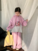 女童套装春秋款2024儿童韩版卡通三件套女孩粉色休闲卫衣卫裤