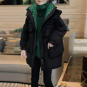 黑色设计感立领羽绒服女冬季中长款休闲加厚保暖外套欧货2024
