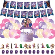 长发公主rapunzel主题，儿童女孩生日派对装饰套装，拉旗蛋糕插旗气球