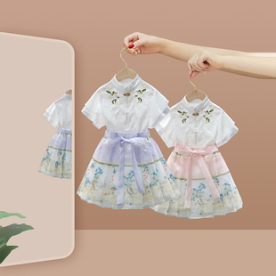 女童汉服夏季套装，2024小女孩玉兔马面裙，套儿童女宝宝夏装公主裙子