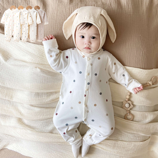 新生儿纯棉连体衣男女宝宝洋气外套，爬服秋冬婴儿外出服长袖打底衫