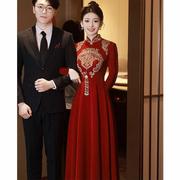 红色敬酒服新娘中式旗袍结婚礼服，女回门宴，长袖出阁订婚连衣裙冬季