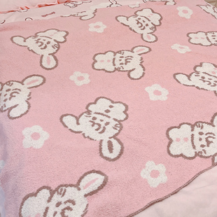 mikko联名全是兔兔秋冬半边绒毯粉色被子，可爱毛毯盖毯沙发午睡毯