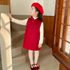 女童中式改良旗袍礼服羊毛双面呢红色连衣裙中大童公主裙羊绒秋冬