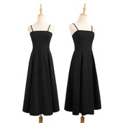 法式黑色吊带礼服连衣裙，2024春季时尚，修身宴会礼服优雅气质款
