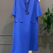 欧货2024夏季宽松蓝色短袖t恤连衣裙穿搭休闲薄款女装高级感