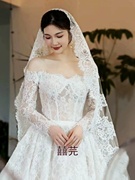 长款复古蕾丝头纱新娘结婚造型跟妆拍照道具超仙森系2023秋冬