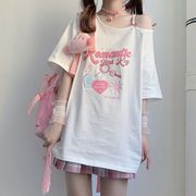 黑白色露肩短袖T恤女夏2023日系软妹jk上衣可爱甜酷原宿ins潮