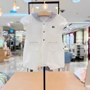 韩国童装 夏儿童宝宝白色海军风网眼棉短袖连体衣 爬服哈衣