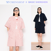 basic shenshen时尚波点衬衫短裤套装休闲百搭CHENSHOP设计师品牌