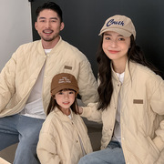 儿童棉服外套2024棒球服菱格亲子装韩版洋气夹棉家庭装外套潮
