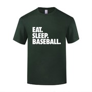 创意短袖圆领棉T恤男宽松大码 Eat Sleep Baseball 棒球运动