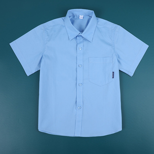 儿童校服短袖衬衫天蓝色，男童半袖表，演出礼服中大童小学生白色衬衣