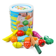 儿童木制益智过家家桶装切切乐玩具桌面游戏，仿真水果蔬菜切切看