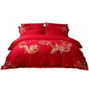 水星婚庆四件套全棉结婚纯棉婚嫁套件大红色床单被套新婚床上用品
