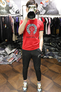 时尚欧洲潮流个性数码，字母印花红色，丝光棉圆领修身短袖t恤男