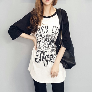 韩国版型设计纯棉宽松长款春夏，休闲插肩袖短袖，中袖半袖t恤衫女装