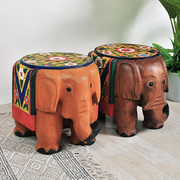 泰国大象圆矮凳木质实木，茶几凳子结实东南亚风格，家具墩木凳换