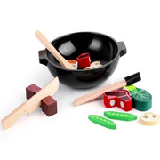 木制火锅炒锅过家家厨房玩具磁性，水果蔬菜切切乐，切切看灶台套装