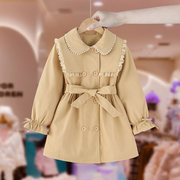 女童外套秋款2023秋季中长款韩版儿童风衣外套，女英伦风洋气冬