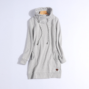 H13-4秋冬女装宽松堆堆领上衣外套加绒保暖中长款休闲厚卫衣
