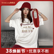 Drew lucy2024短袖女T恤夏oversize美式潮牌宽松英文字母绣花