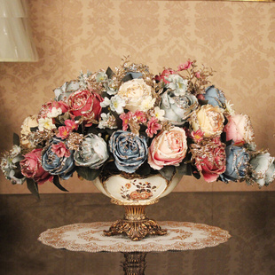 欧式仿真花套装客厅花假花装饰花，牡丹餐桌玄关，花美式绢花样板房花