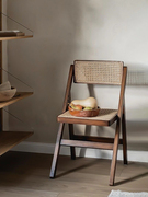 复古实木折叠椅子中古藤编餐椅咖啡厅日式阳台家用休闲化妆靠背凳
