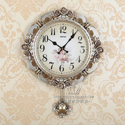 欧式挂钟静音摇摆钟表，客厅美式时尚现代简约时钟复古个性北欧壁钟