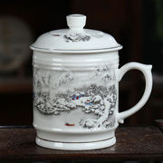 青花瓷茶杯陶瓷带盖杯子家用大容量水杯，把公杯商务，大号大雪景(95