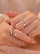 莫桑石戒指(石戒指)情侣对戒纯银一对钻戒结婚仿真订婚求婚送老婆礼物