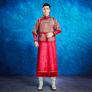 男士蒙古长袍马甲俩件套传统民族风婚礼新郎演出礼服红色摄影