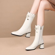 HA2韩版时尚软皮马丁靴靴子女粗跟高跟百搭显瘦长筒靴潮鞋