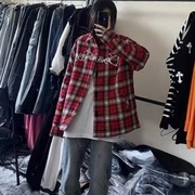 韩版童装男女儿童嘻哈街舞长袖格子衬衫2024春季新外套潮酷演出服