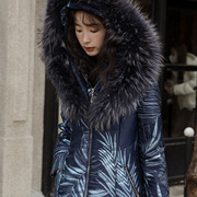 复古蓝色显瘦加厚新年棉衣女小众设计感皮草毛领长款加厚棉服外套
