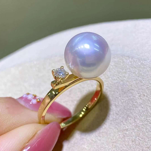 diy珍珠配件g18k黄金，珍珠戒指空托时尚，指环托女款配9-11mm圆珠